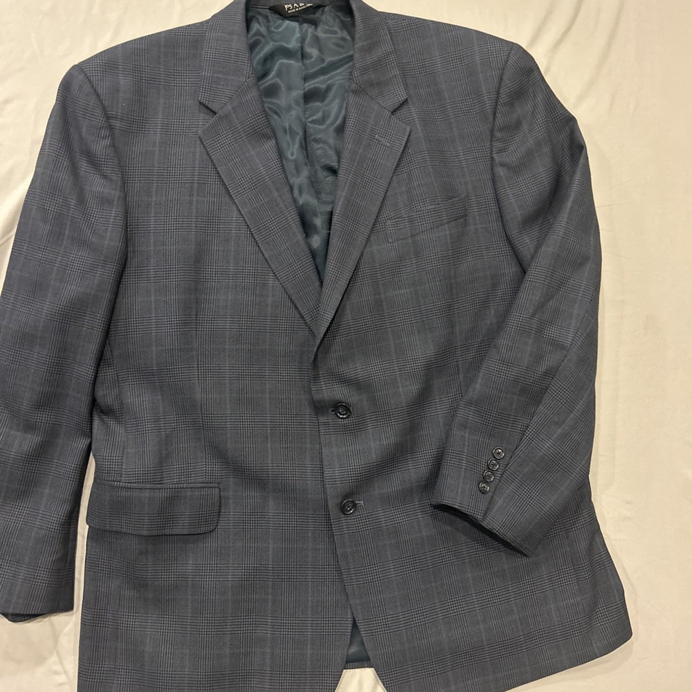 Jos A Bank 48 R‎ Sport Coat 100% Wool Gray Glen Plaid Two Button Lined Vented